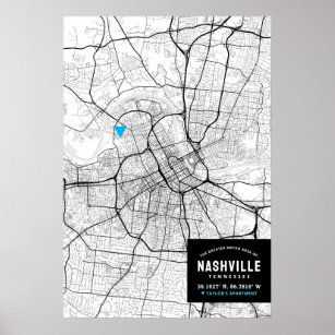 Nashville City Karta + markera din plats Poster