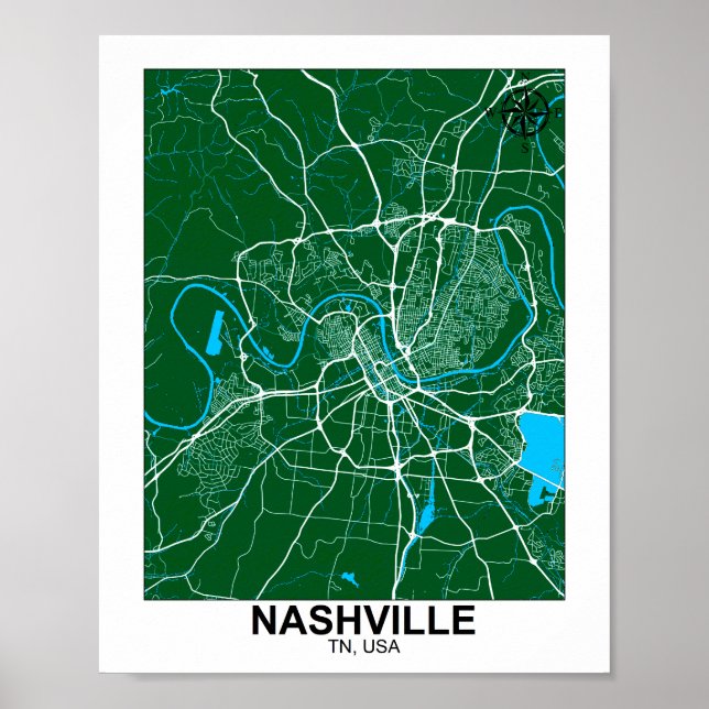 Nashville City Karta Poster (Framsidan)