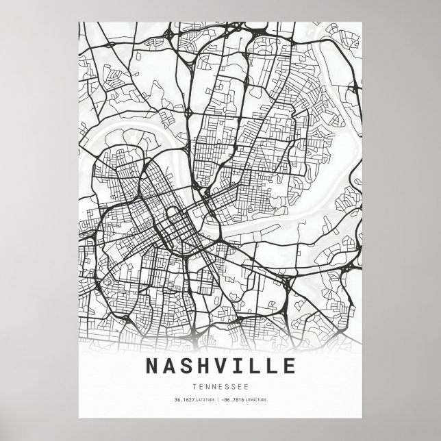 Nashville City Karta Poster (Framsidan)