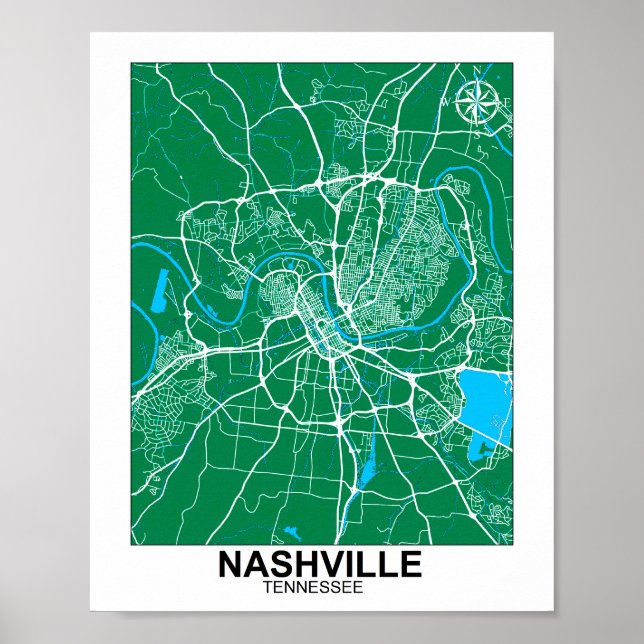 Nashville City Karta Poster (Framsidan)