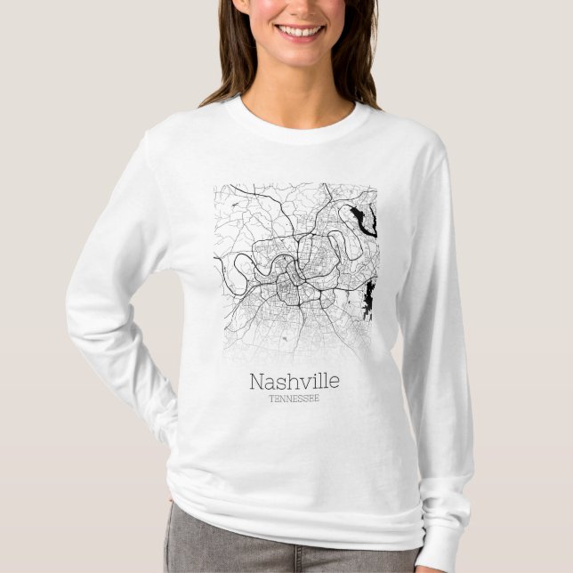 Nashville City Karta T Shirt (Framsida)