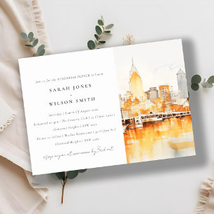 Nashville City Skyline Watercolor Rehearsal Dinner Inbjudningar
