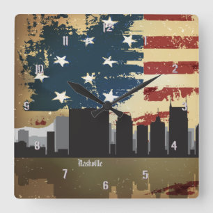 Nashville CityScape för TN-amerikanstäder tar tid Fyrkantig Klocka