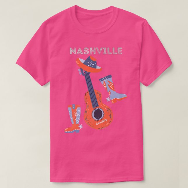 Nashville cowboy boots cowboy hat and guitar Premi T Shirt (Design framsida)