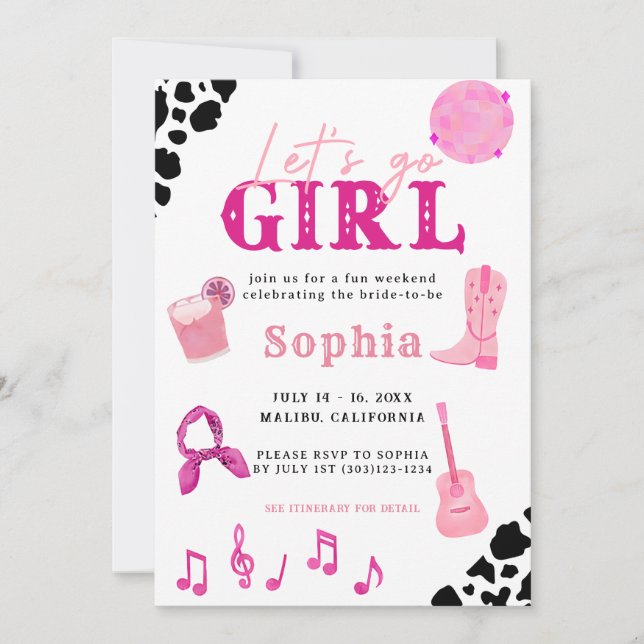 Nashville Cowgirl Last Rodeo Bachelorette Inbjudningar (Framsida)