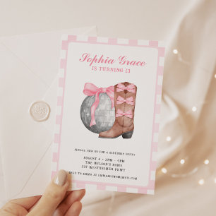 Nashville Disco Cowgirl Rosa Rodeo Födelsedagsfest Inbjudningar