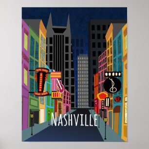 Nashville Downtown nattetid Poster