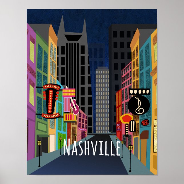 Nashville Downtown nattetid Poster (Framsidan)