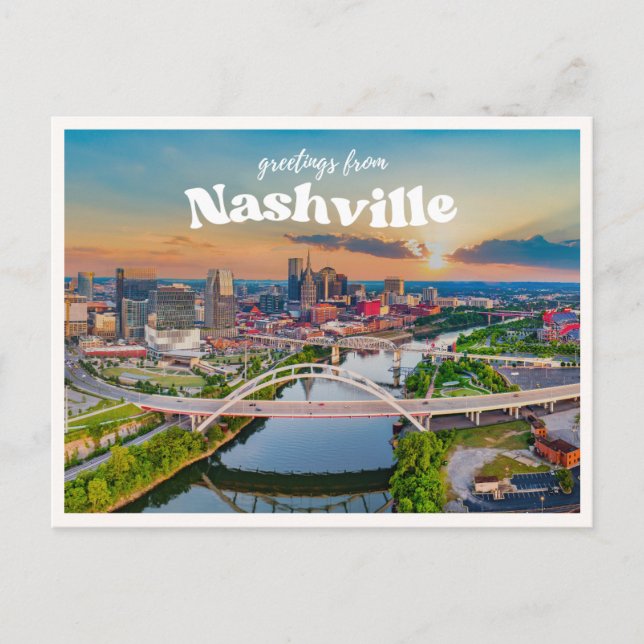 Nashville Downtown Stadssiluett Retro Hälsning Vykort (Framsida)
