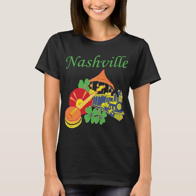 Nashville Gitarr Musik Retro Resa T Shirt (Framsida)