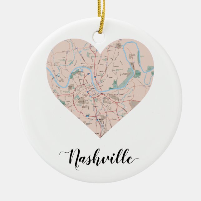 Nashville Heart Karta Julgransprydnad Keramik (Framsidan)