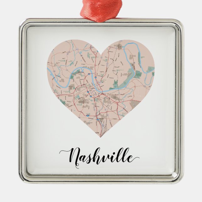 Nashville Heart Karta Julgransprydnad Metall (Framsidan)