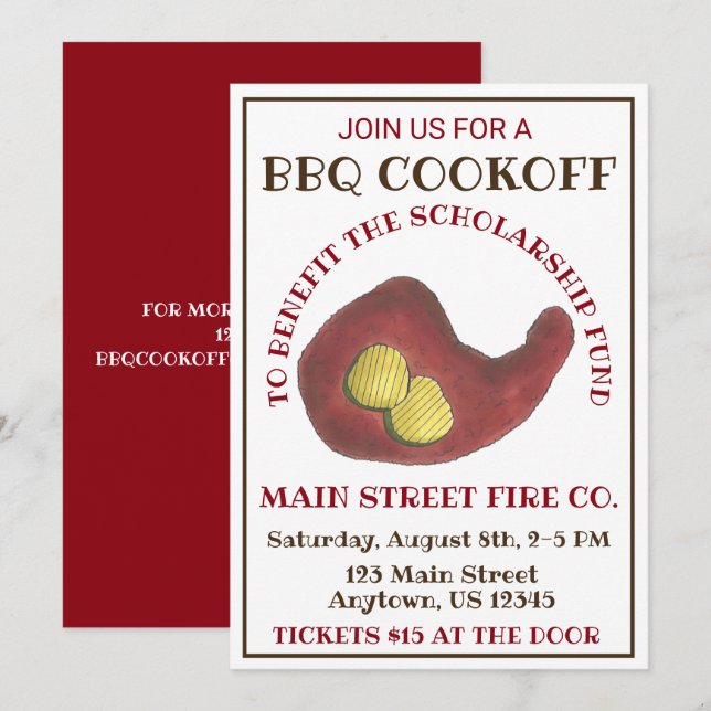 Nashville Hett Chicken BBQ Barbecue Cookoff Inbjudningar (Fram/baksida)