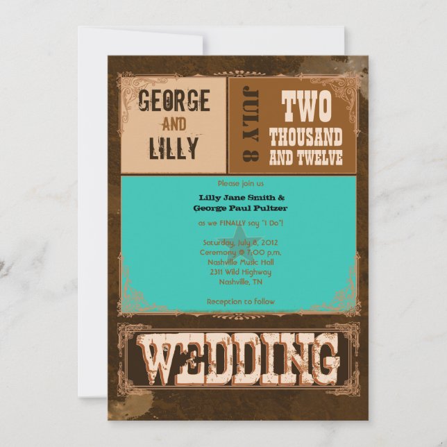 Nashville inbjudan:  Turkos Inbjudningar (Framsida)