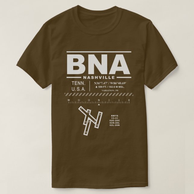 Nashville Internationell flygplats BNA T-Shirt (Design framsida)