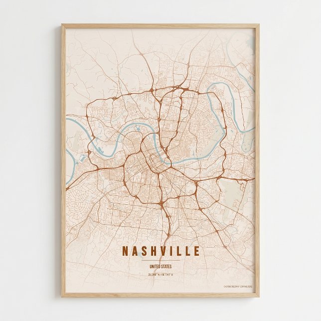 Nashville karttryck Tennessee stads karta väggkons Poster (Skapare uppladdad)
