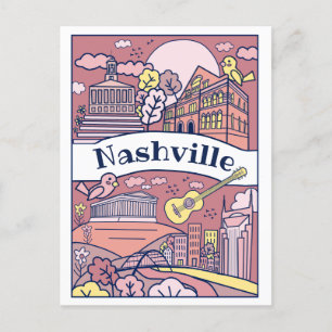 Nashville Landmarks Postcard - Rosa Vykort