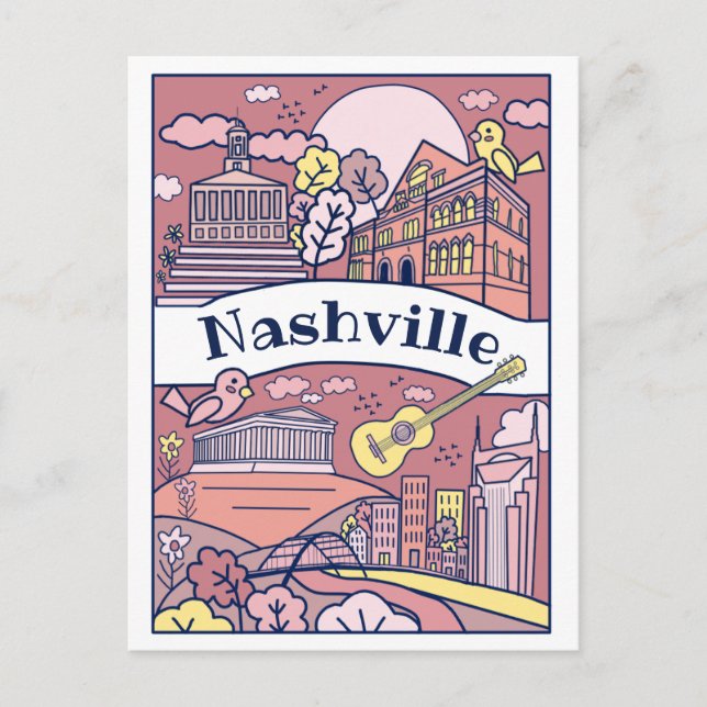 Nashville Landmarks Postcard - Rosa Vykort (Framsida)