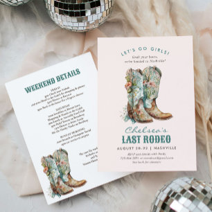 Nashville Last Rodeo Boots Bachelorette Party Inbjudningar