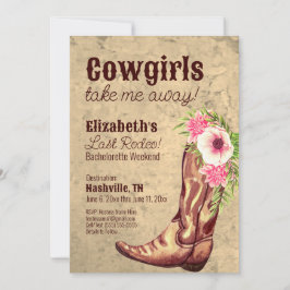 Nashville Möhippa Rustik Rosa Cowgirl Inbjudningar