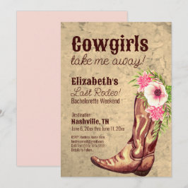 Nashville Möhippa Rustik Rosa Cowgirl Inbjudningar