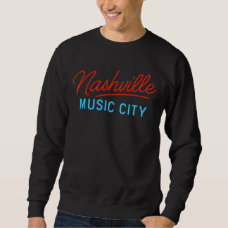 Nashville Music City Neon Sign Design - Retro Glow Lång Ärmad Tröja