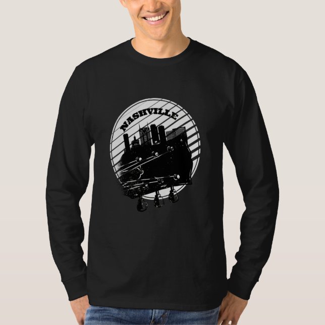 Nashville Music Guitar USA Skyline Silhouette Outl T Shirt (Framsida)