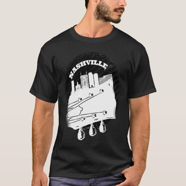 Nashville Music Guitar USA Skyline Silhouette Outl T Shirt (Framsida)