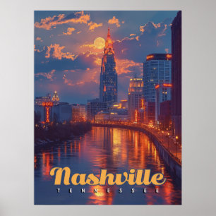 Nashville Nights: Skyline Reflection Poster