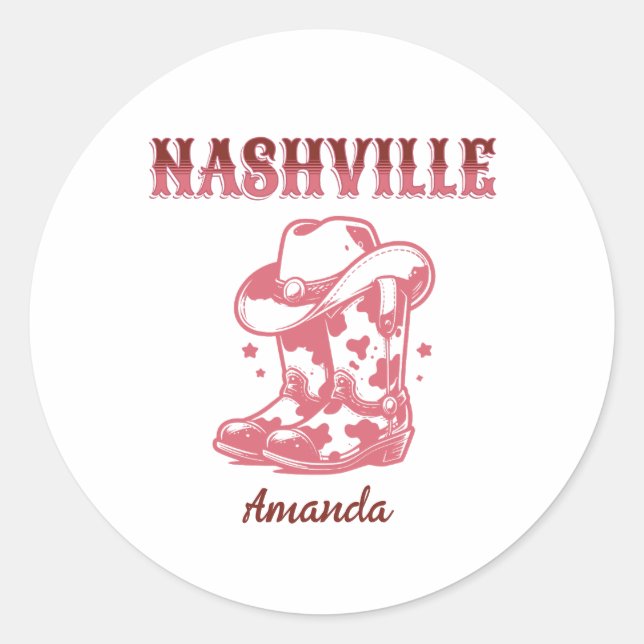 nashville pink cowgirl bachelorette party runt klistermärke (Framsida)
