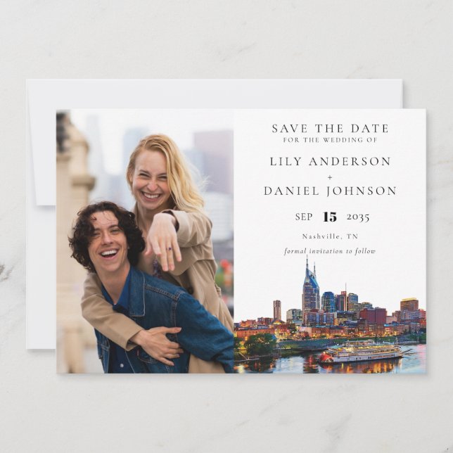 Nashville Riverfront Watercolor Photo Wedding Spara Datumet (Framsida)