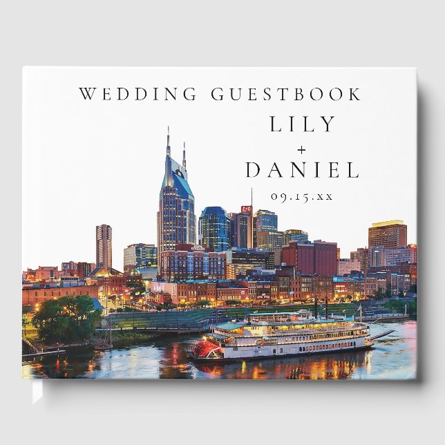 Nashville Riverfront Watercolor Wedding Gästböcker (Framsida)