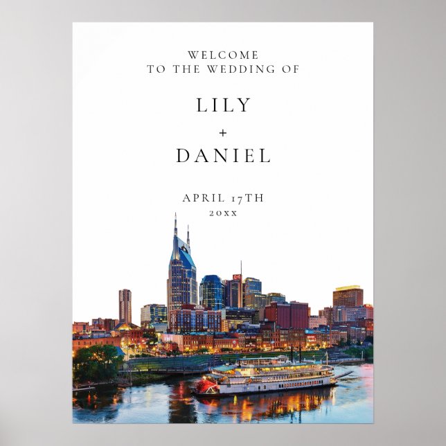 Nashville Riverfront Wedding Welcome Sign Poster (Framsidan)