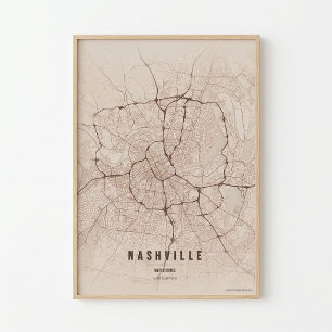 Nashville Rustik Tryck Tennessee Stadskarta Väggko