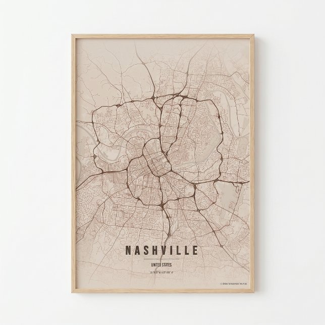 Nashville Rustik Tryck Tennessee Stadskarta Väggko (Skapare uppladdad)