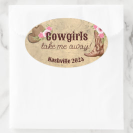 Nashville Sängkammare Rustik Rosa Blommig Cowgirl Ovalt Klistermärke