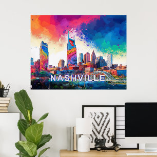 Nashville Skyline Colorful Graffiti Urban Art Poster