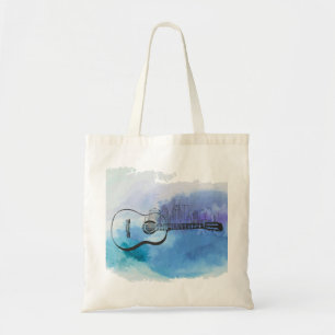 Nashville Skyline Guitar Watercolor Design Tygkasse