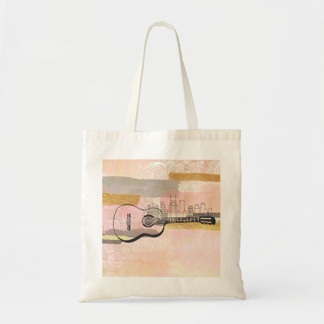 Nashville Skyline Guitar Watercolor Design Tygkasse (Framsidan)