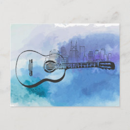 Nashville Skyline Guitar Watercolor Design Vykort