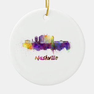 Nashville Skyline i vattenfärg Julgransprydnad Keramik