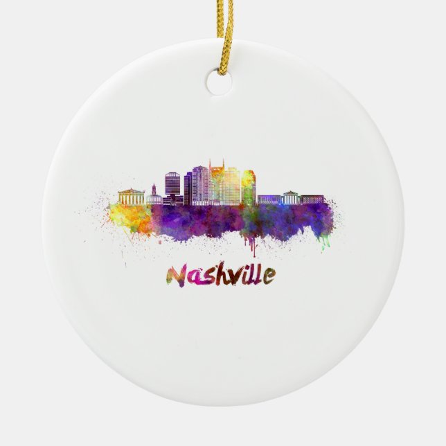 Nashville Skyline i vattenfärg Julgransprydnad Keramik (Framsidan)
