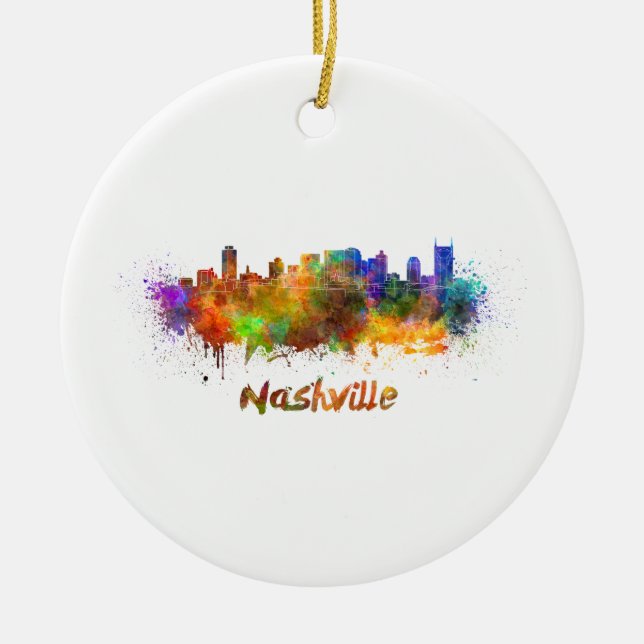 Nashville Skyline i vattenfärg Julgransprydnad Keramik (Framsidan)
