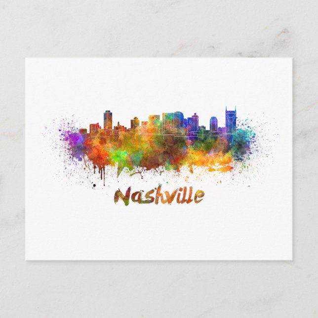 Nashville skyline in watercolor vykort (Framsida)
