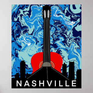 Nashville Skyline med röd gitarr Poster
