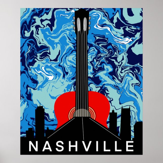 Nashville Skyline med röd gitarr Poster (Framsidan)