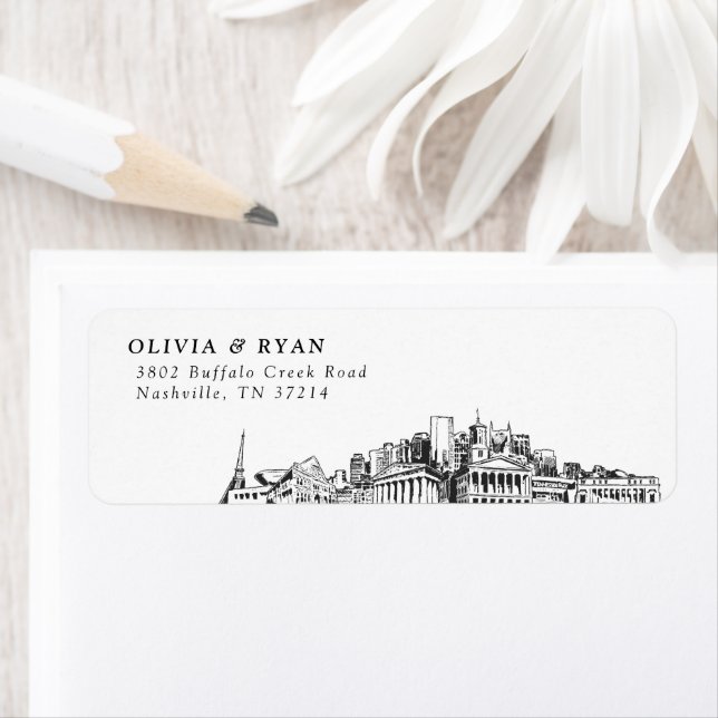 Nashville Skyline Modern Returetiketters Returadress Etikett (Insitu)