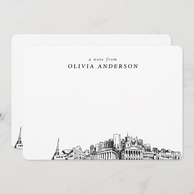 Nashville Skyline Sketch Personlig Note Card Anteckningskort (Fram/baksida)