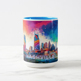 Nashville Skyline Urban Street Art Två-Tonad Mugg