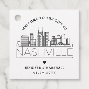 Nashville Skyline Välkomsthälsoförmån för Bröllo Gåvor Etiketter